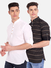 Mens Three Strip Full Sleeve Kurta (Pack 2)
